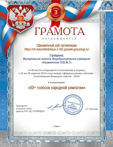 Итоги голосования за лучший сайт "Народная симпатия".